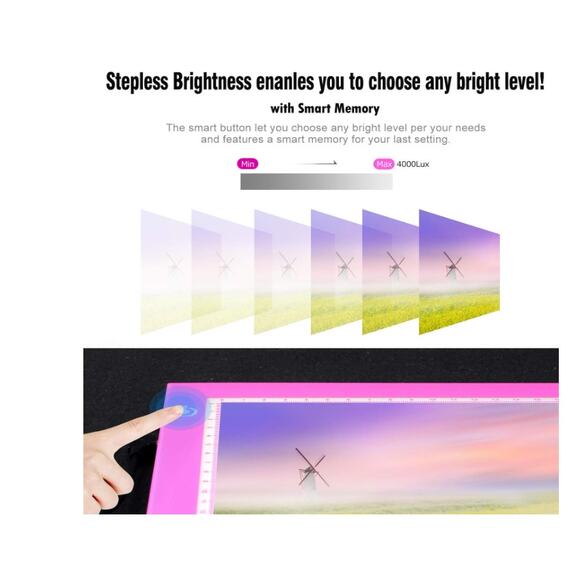 Portable A4 LED Light Tracing Box, Pink Adjustable USB 14.2"L x 0.2"W x 10.6"H - Picture 4 of 8